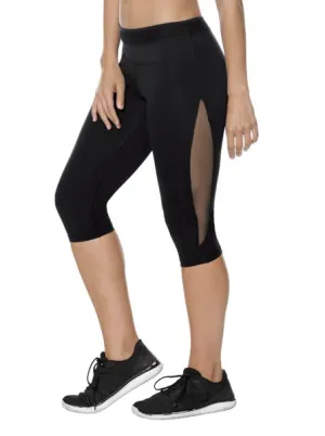 Eurotard 33338 Womens Performance Microfiber Capri Mesh Panel Leggings