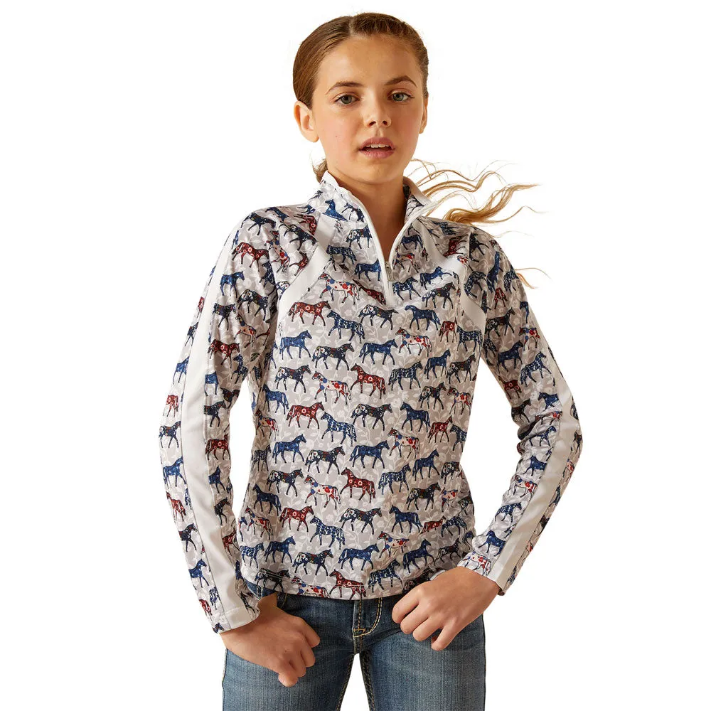 10048924 Ariat Youth Sunstopper 3.0 1/4 Zip Long Sleeve Baselayer - Painted Ponies