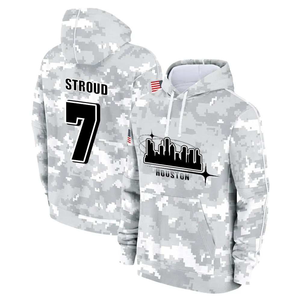 #7 Stroud Salute to Players Hoodie Houston Texans Fashion Fan Hoodies Fall Fleece Tops American Football Fan Gifts