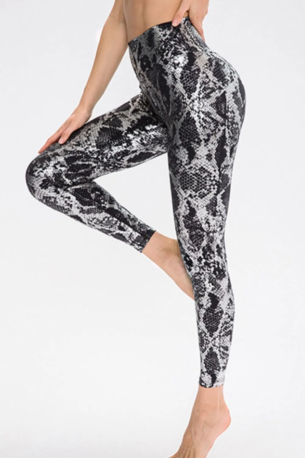 Animal Print Slim Fit Wide Waistband Long Sports Pants