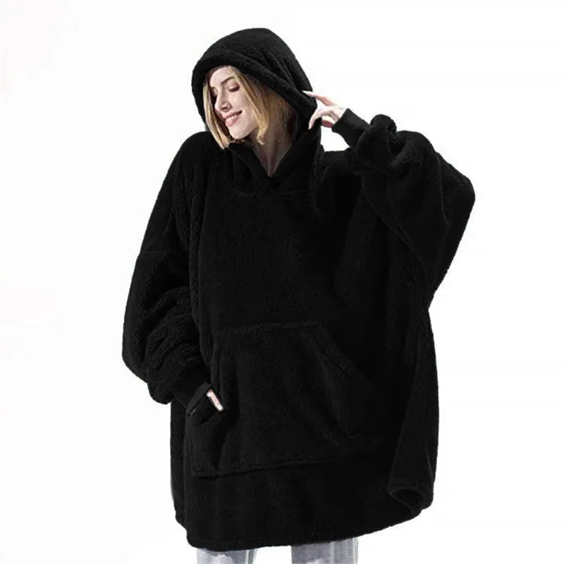 Blanket with Sleeves Oversized Hoodie & Matching Velvet Plush Lined Winter Lounging Socks