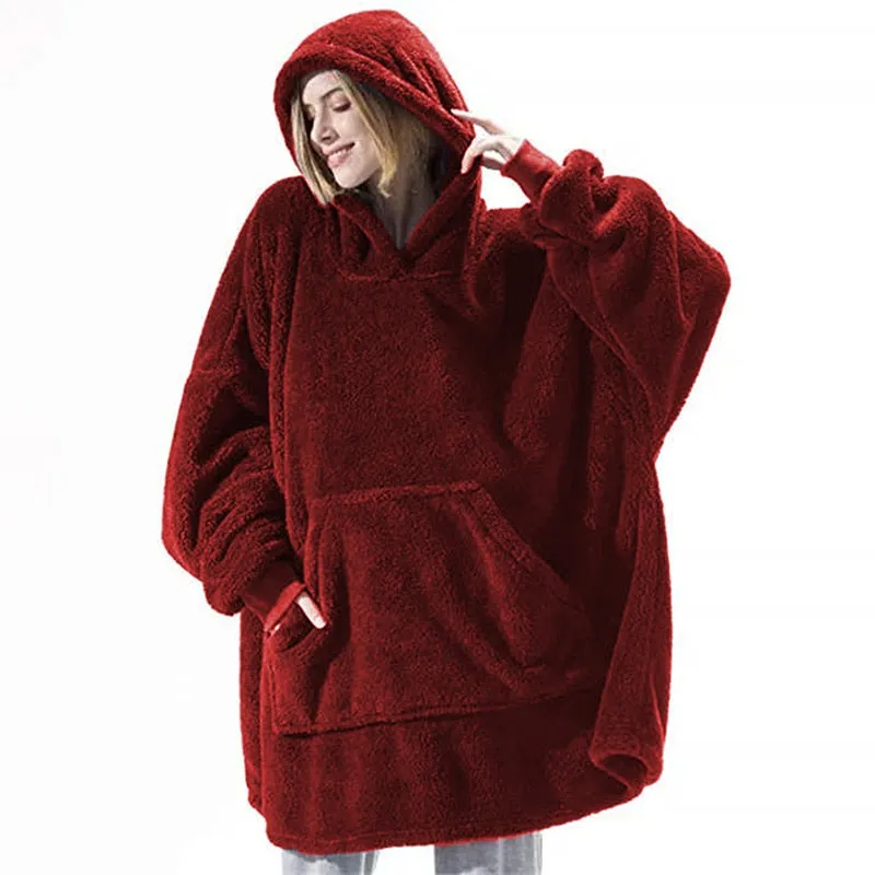 Blanket with Sleeves Oversized Hoodie & Matching Velvet Plush Lined Winter Lounging Socks