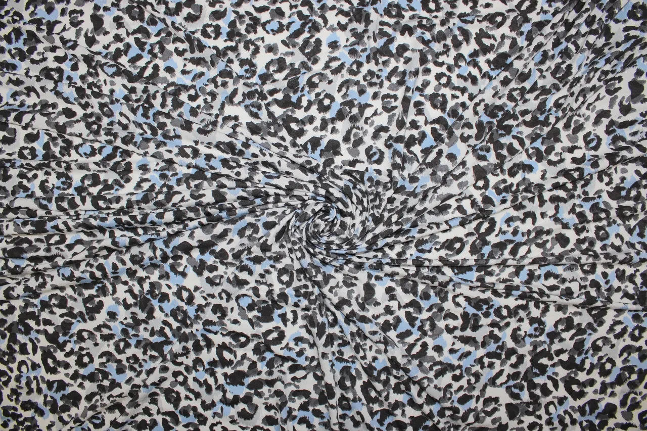 Cheetah Print Wide Rayon Jersey - Blue/Gray/Black/White