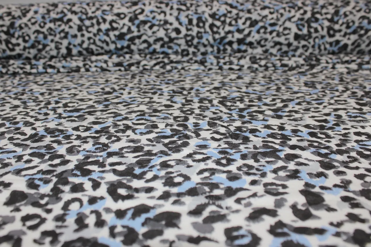 Cheetah Print Wide Rayon Jersey - Blue/Gray/Black/White