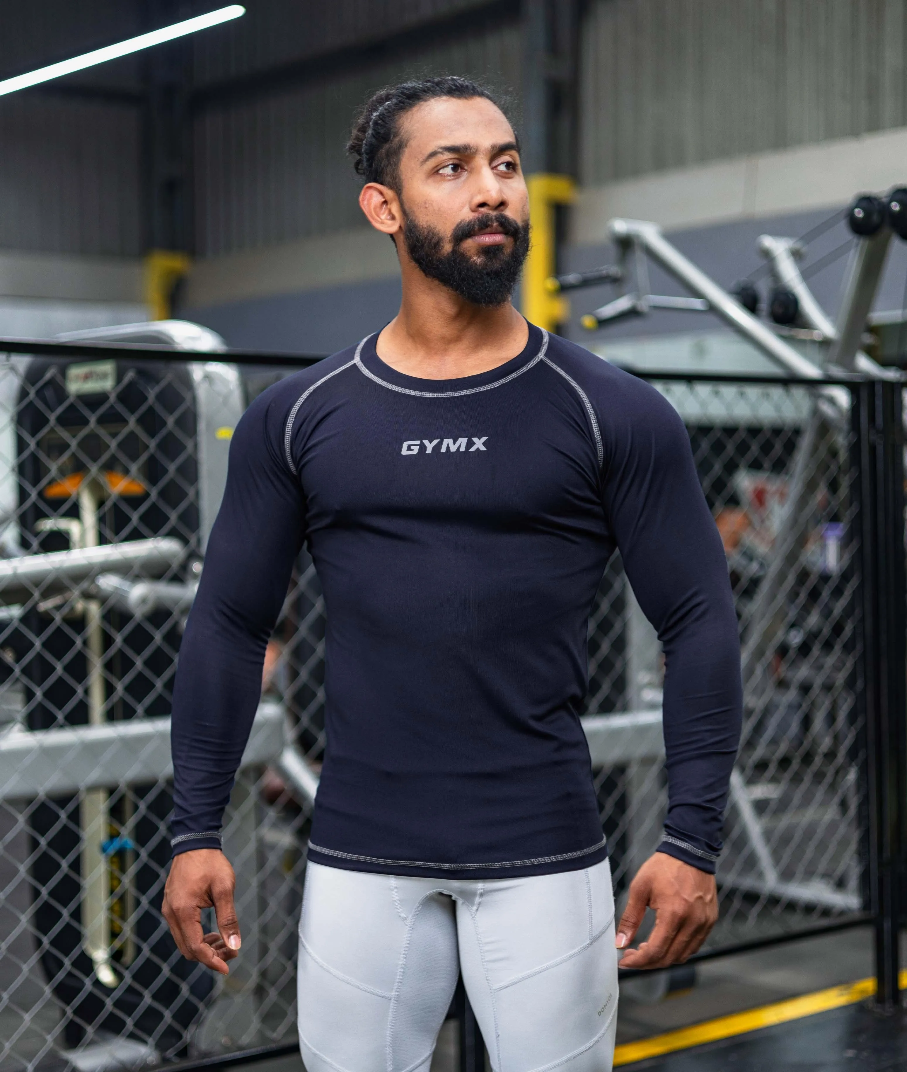 Compression GymX Full Sleeve Tee: Navy Blue