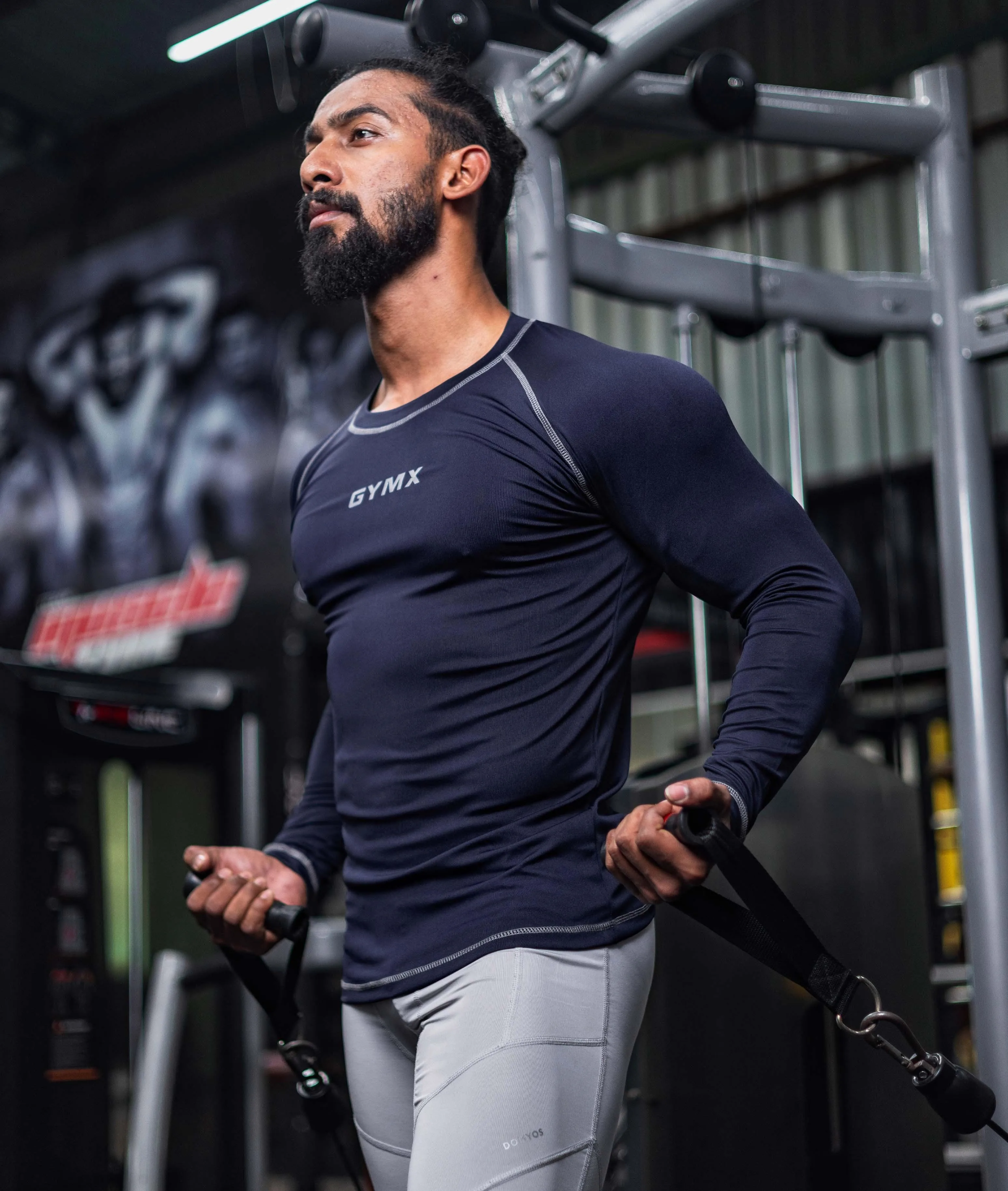 Compression GymX Full Sleeve Tee: Navy Blue