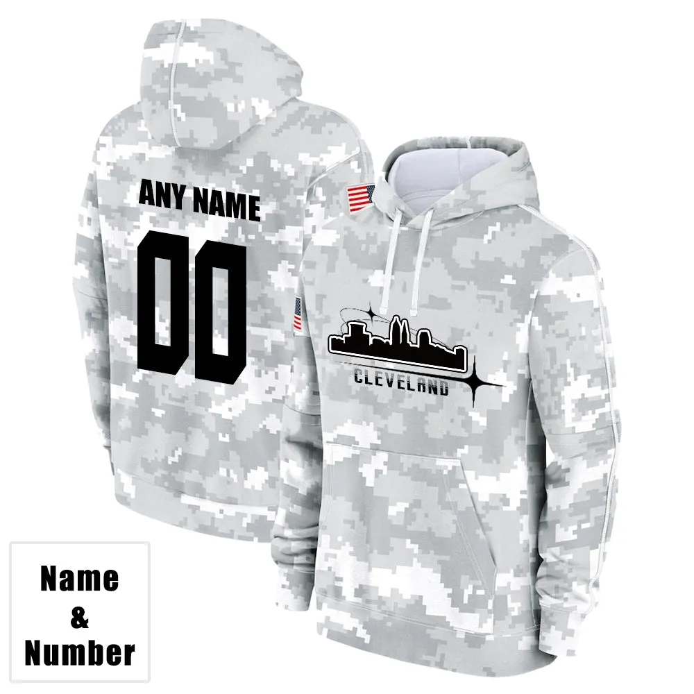 Custom Name & Number Hoodie Cleveland Browns 2024 Salute to Celebrities Club Fleece Pullover Hoodie City Silhouette Hoodie Unisex