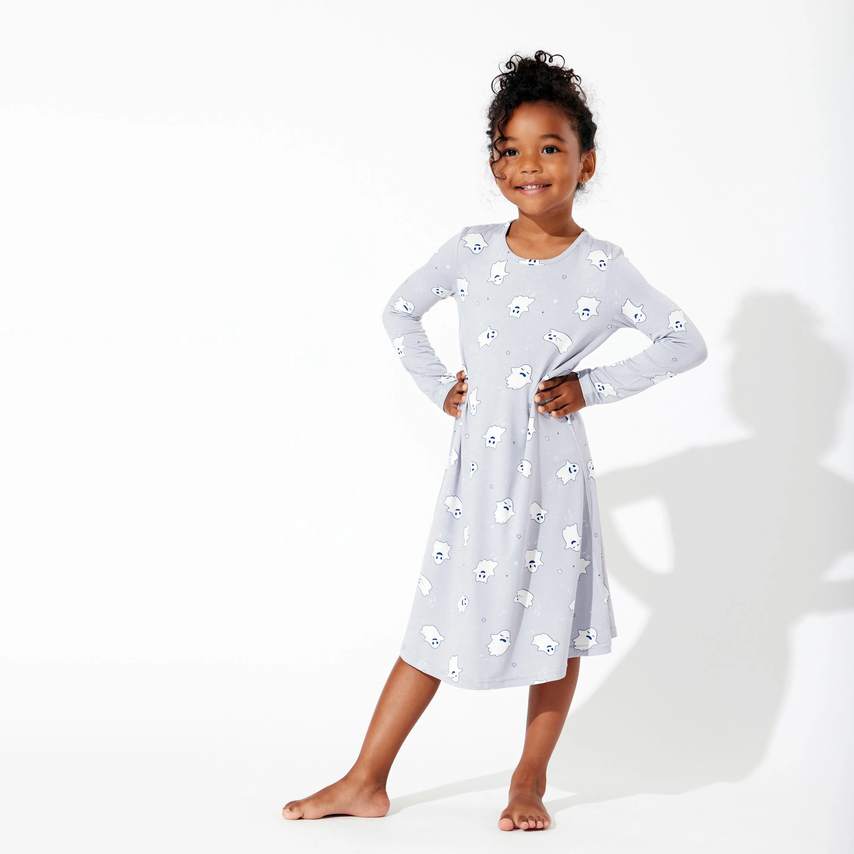 Ghastly Ghost Halloween Bamboo Girls' Long Sleeve Dress