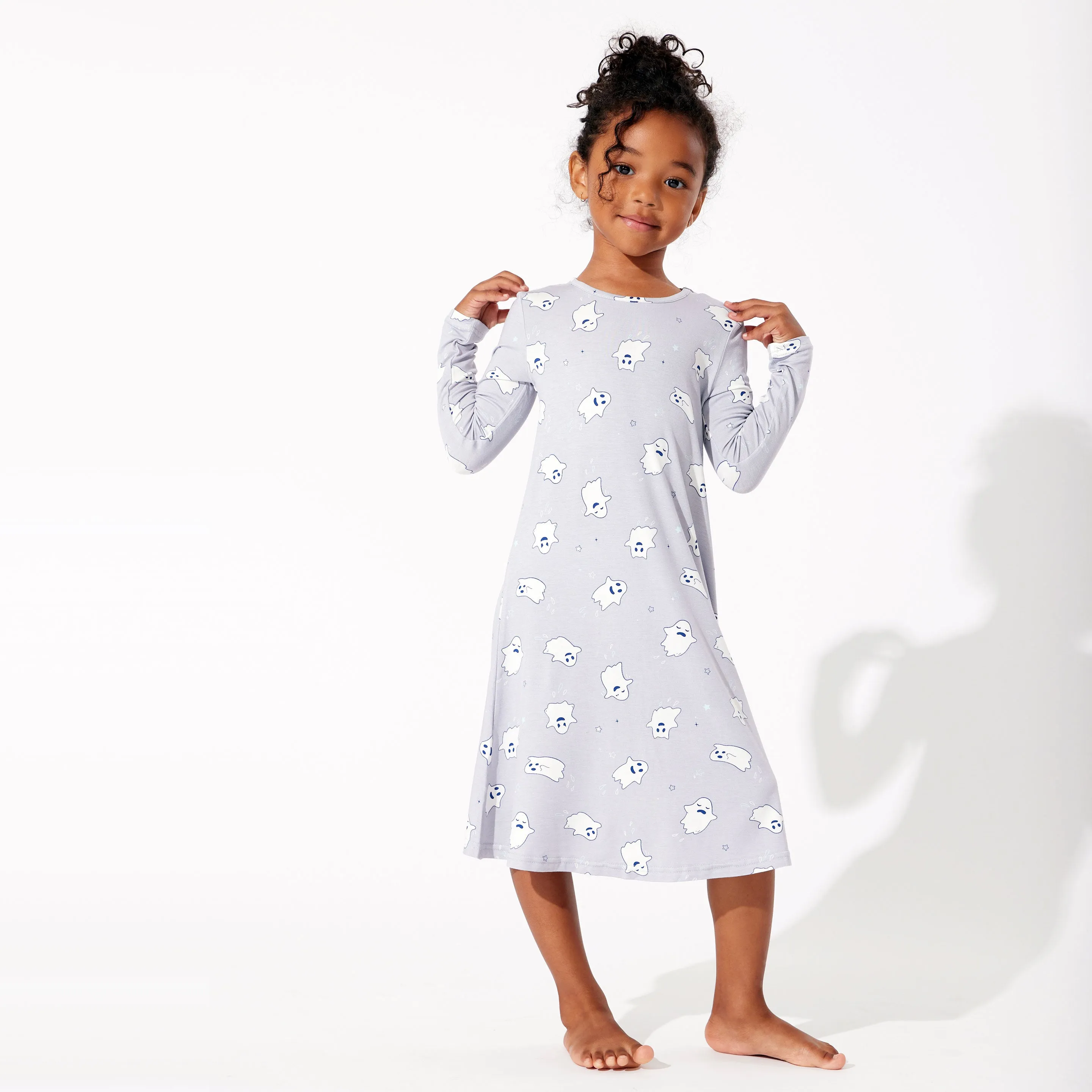 Ghastly Ghost Halloween Bamboo Girls' Long Sleeve Dress