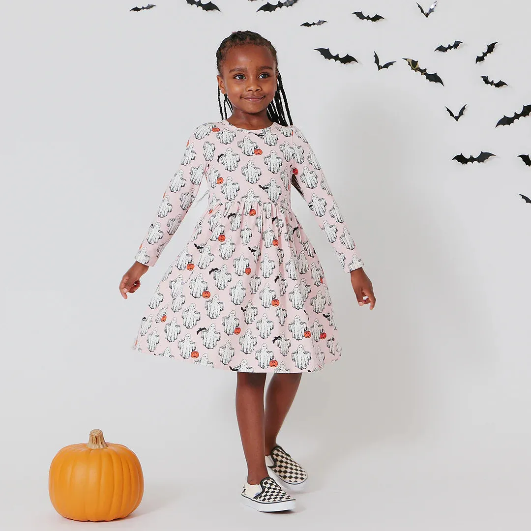 Girls Organic Long Sleeve Steph Dress - Boo