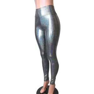 Gleaming Silver on Black High Waist Leggings Pants