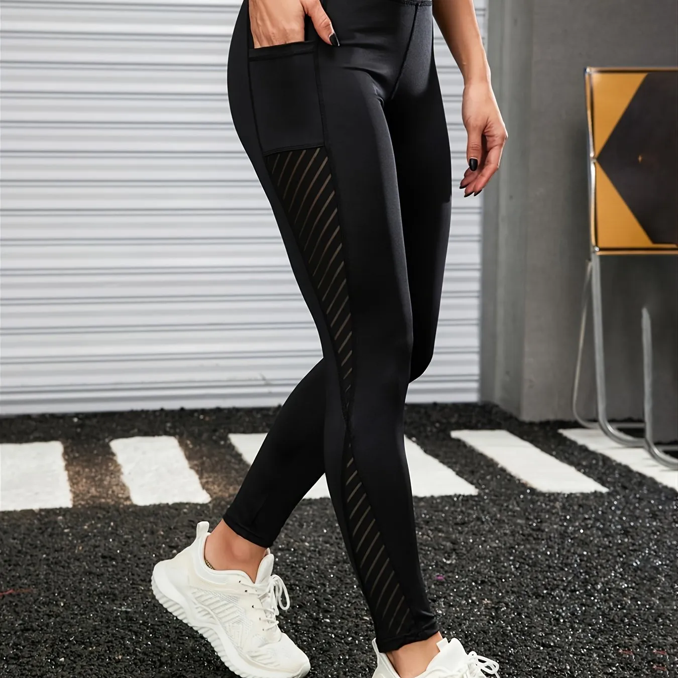 High Waist Mesh Yoga Leggings Cut Out Stretchy Sports Fitness Leggings