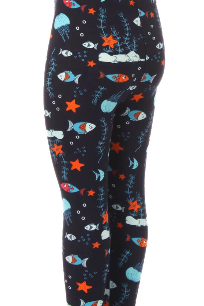 Kid's Ocean Creatures Fish Pattern Printed Leggings