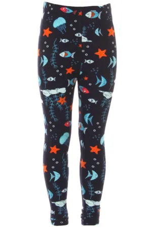 Kid's Ocean Creatures Fish Pattern Printed Leggings