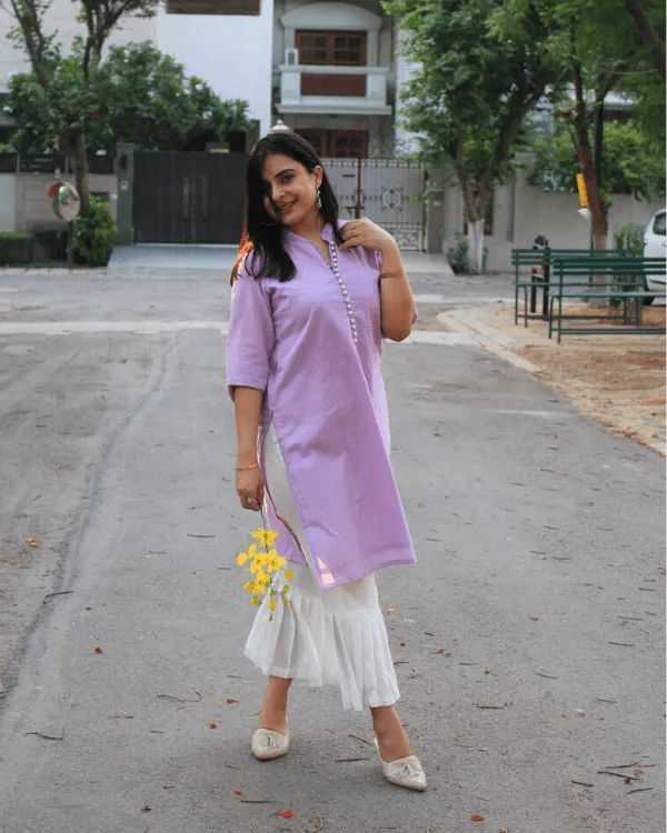 Lavender Pearl Kurta & White Pleated Bottoms - Set of 2