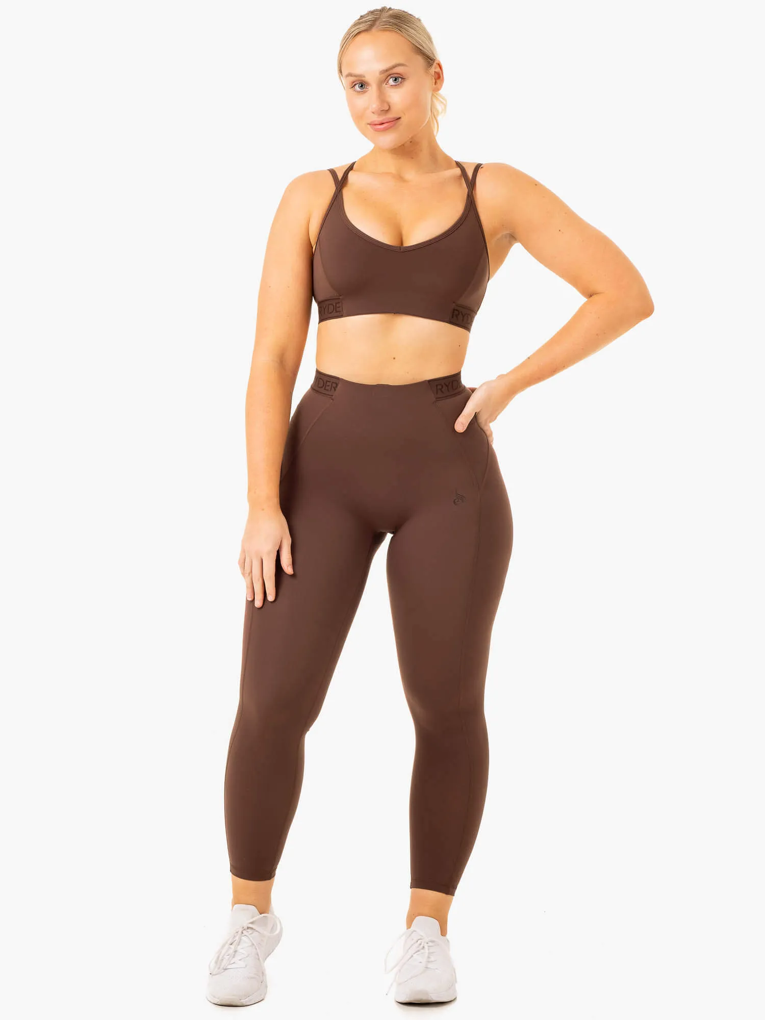 Level Up V-Neck Sports Bra - Chocolate