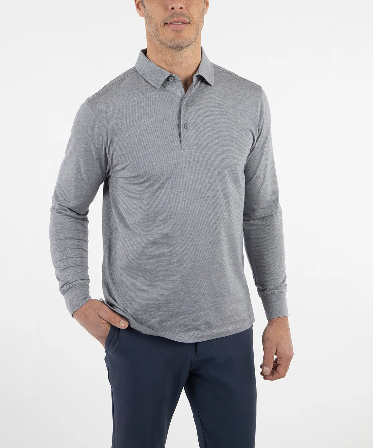 Liquid Stretch Cotton Long-Sleeve Polo Shirt