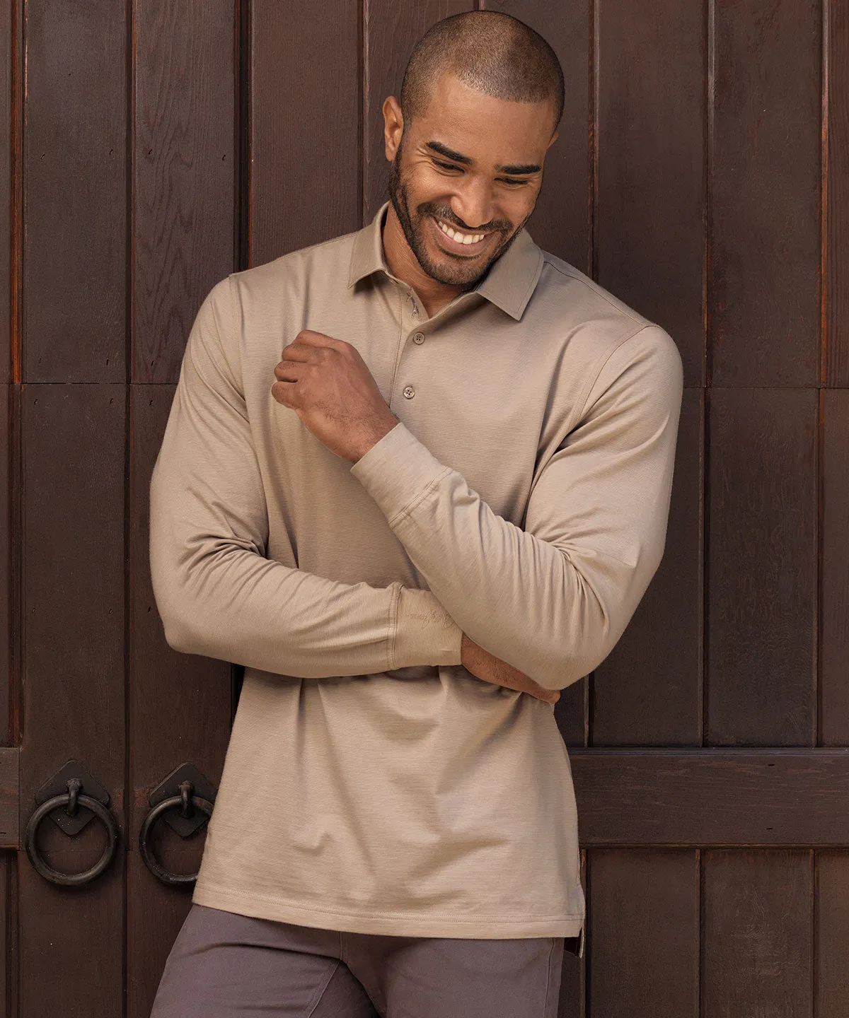 Liquid Stretch Cotton Long-Sleeve Polo Shirt