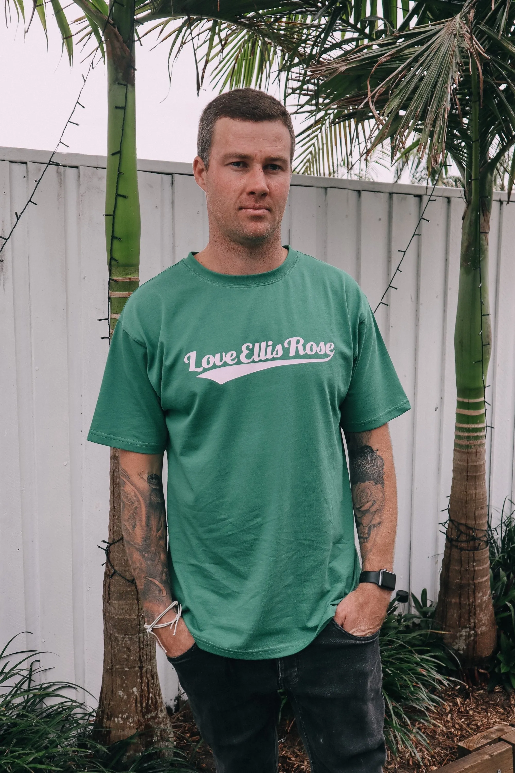 Love Ellis Rose Graphic Oversized Mens Tee - Green & white