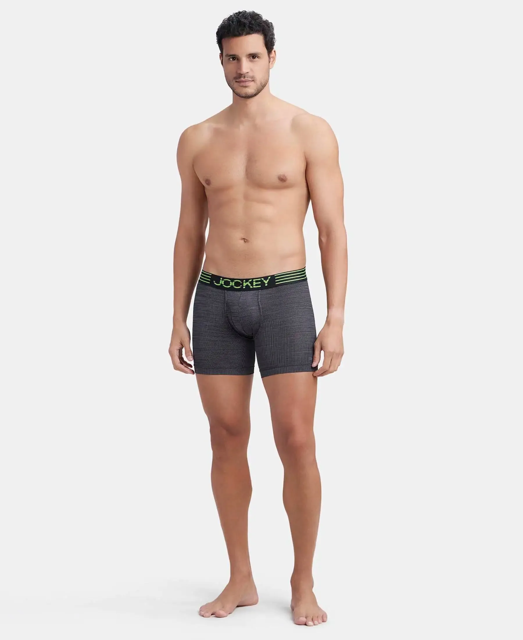 Microfiber Mesh Elastane Stretch Performance Boxer Brief with StayDry Technology - Black