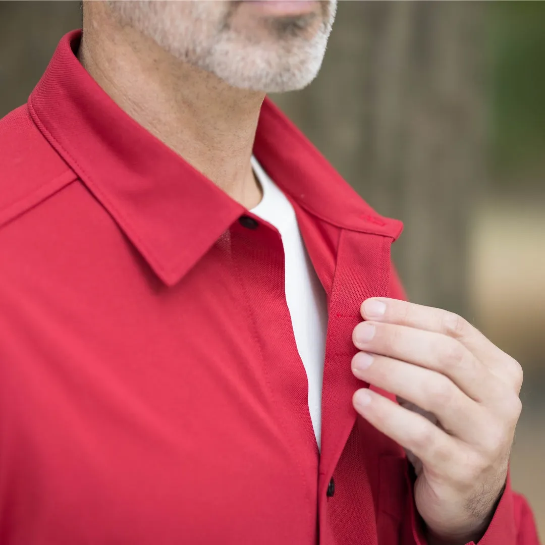 New! Adaptive Rio Red Magnetic Front Long Sleeve Cooling Tech Polo With Pocket