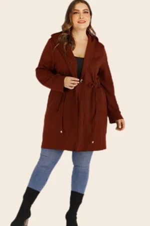 Plus Size Drawstring Waist Hooded Cardigan with Pockets (L÷5XL)