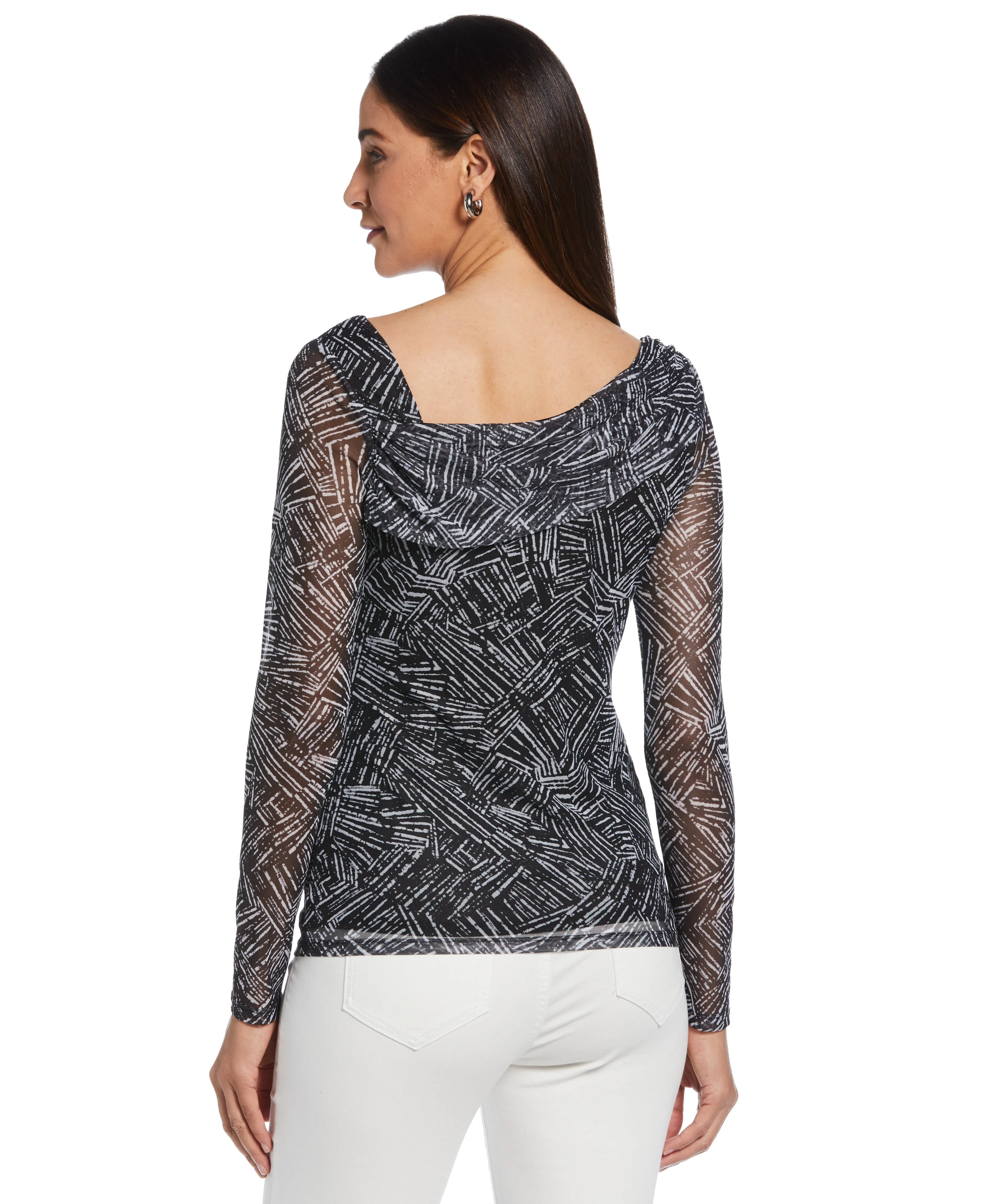 Printed Asymmetrical Mesh Top