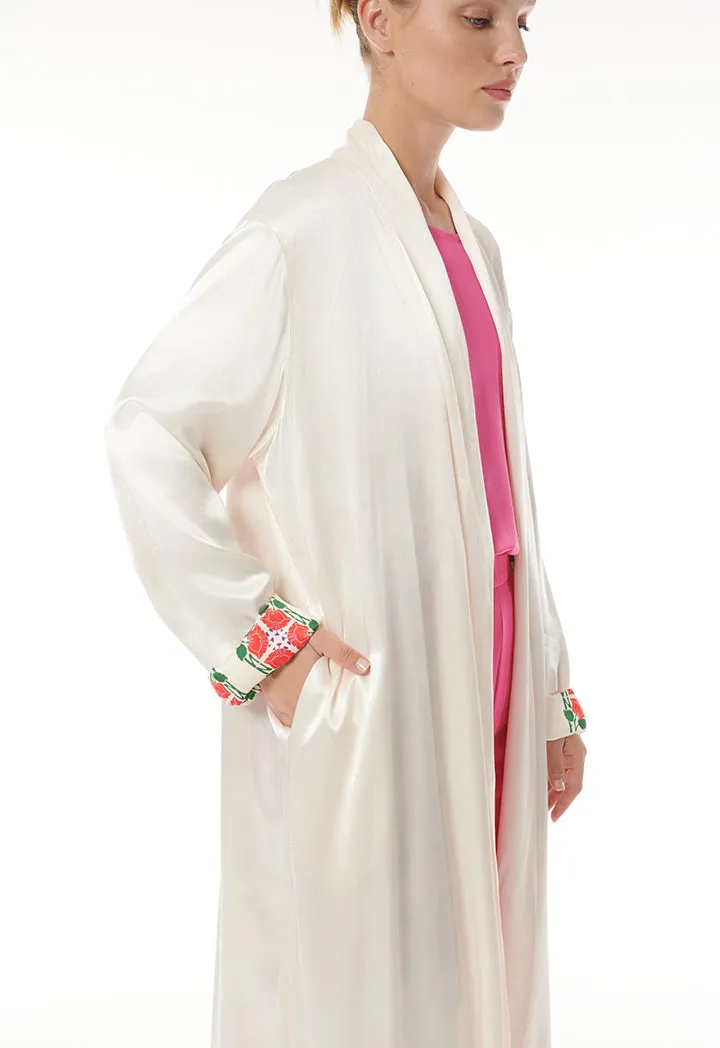 Printed Lining Solid Outer Maxi Open Abaya