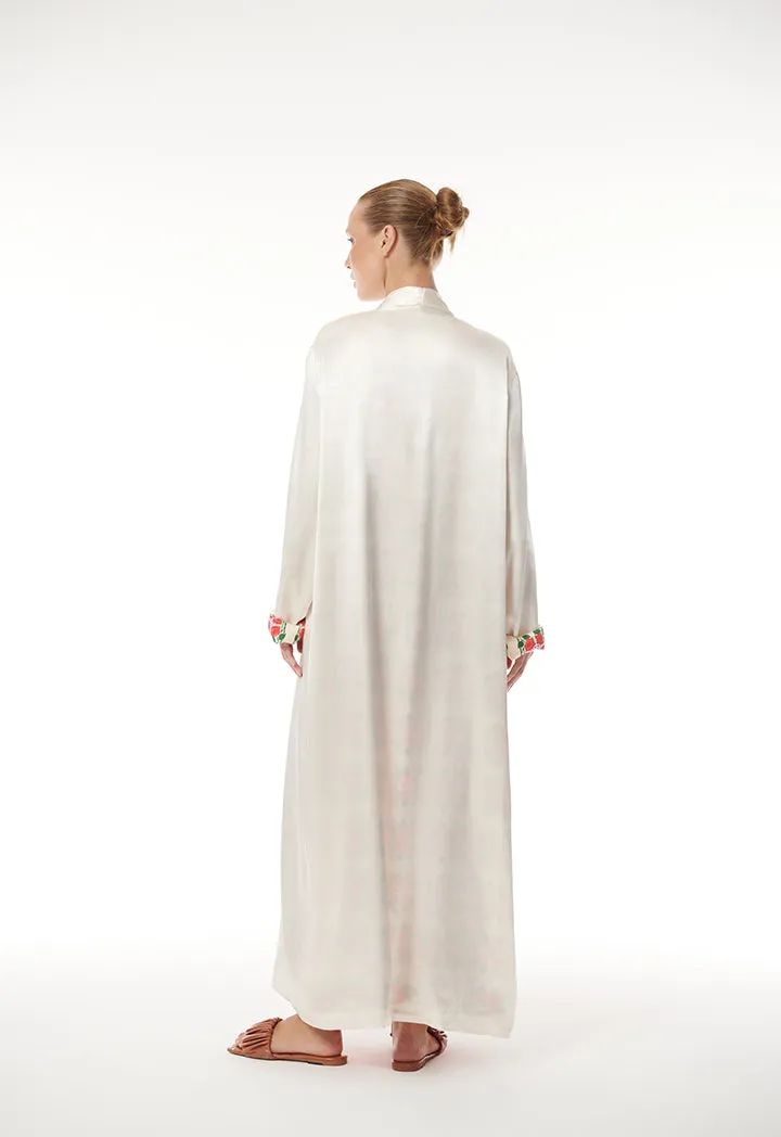 Printed Lining Solid Outer Maxi Open Abaya