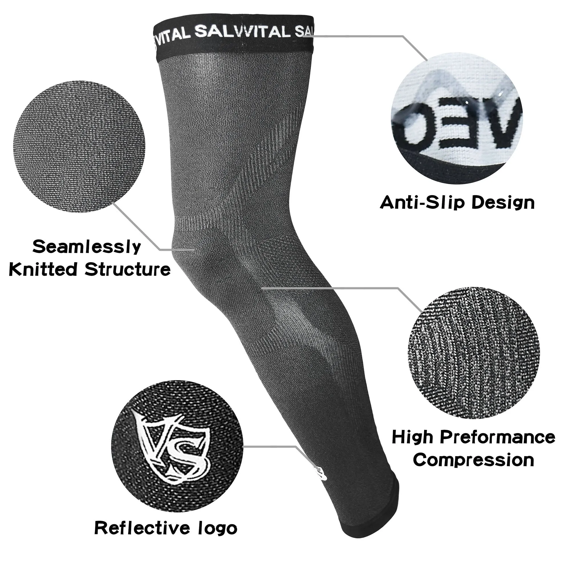 Recovery Compression Full Leg Sleeve 1 Pair (Dark Grey)