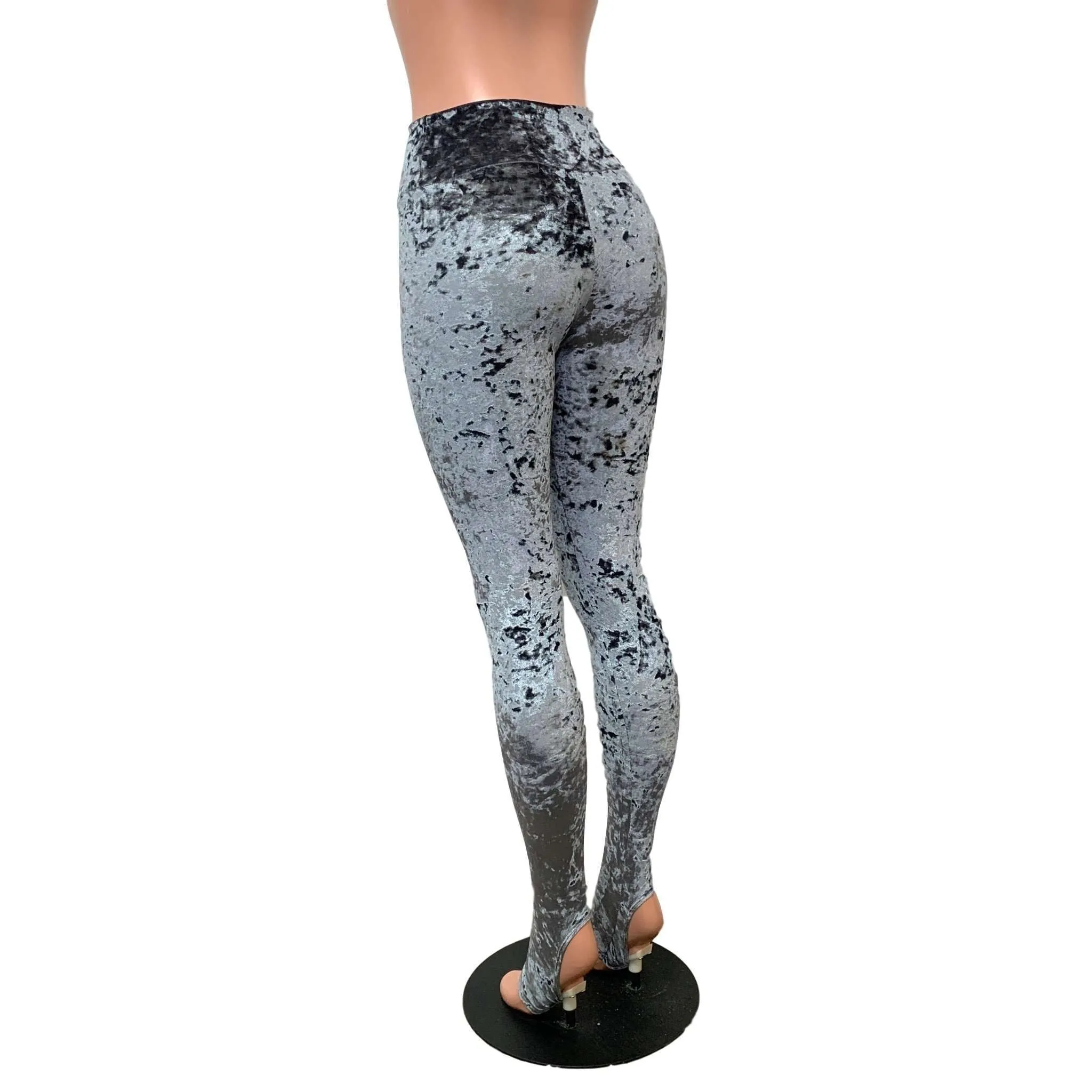 SALE - SMALL - Gray Crushed Velvet Stirrup Leggings