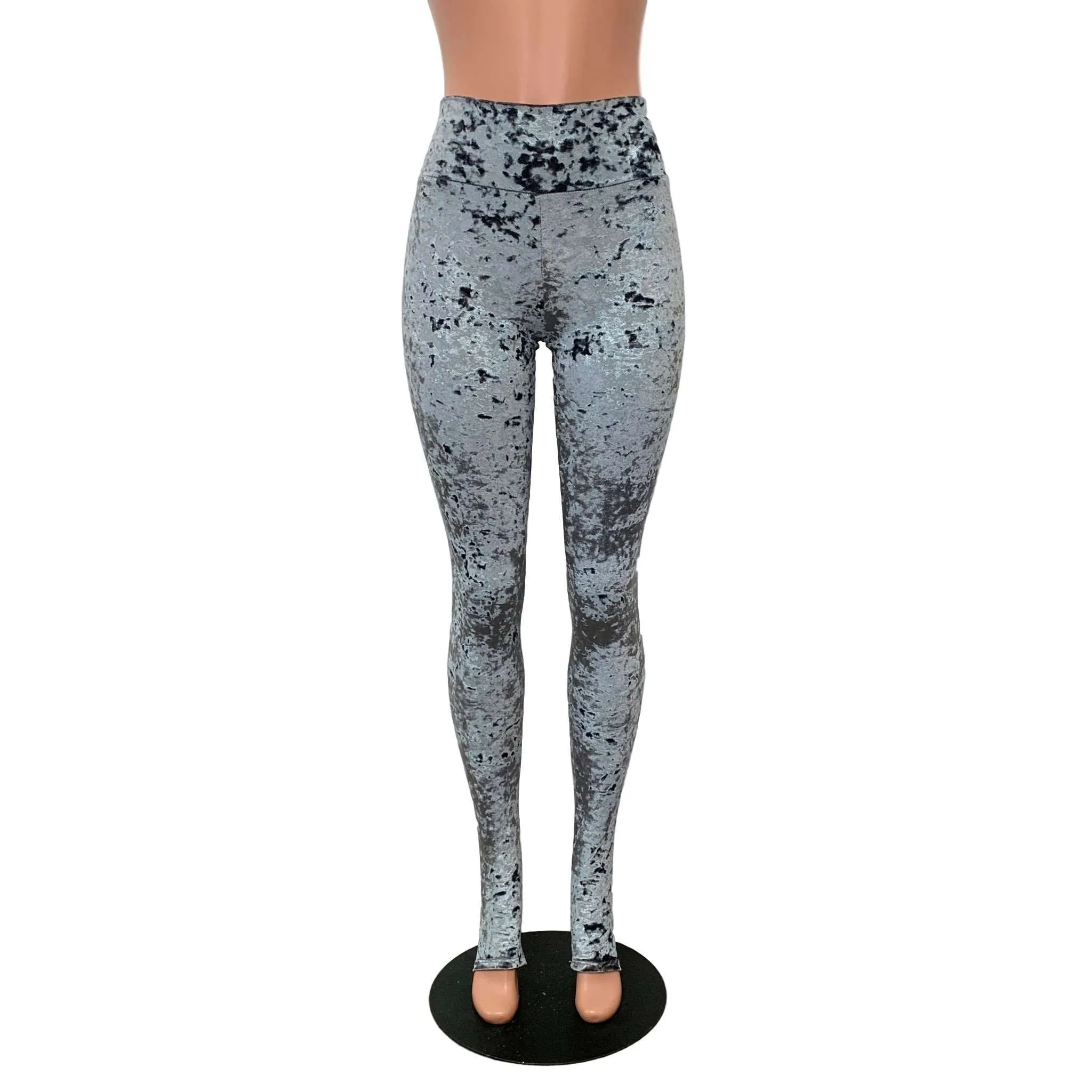 SALE - SMALL - Gray Crushed Velvet Stirrup Leggings