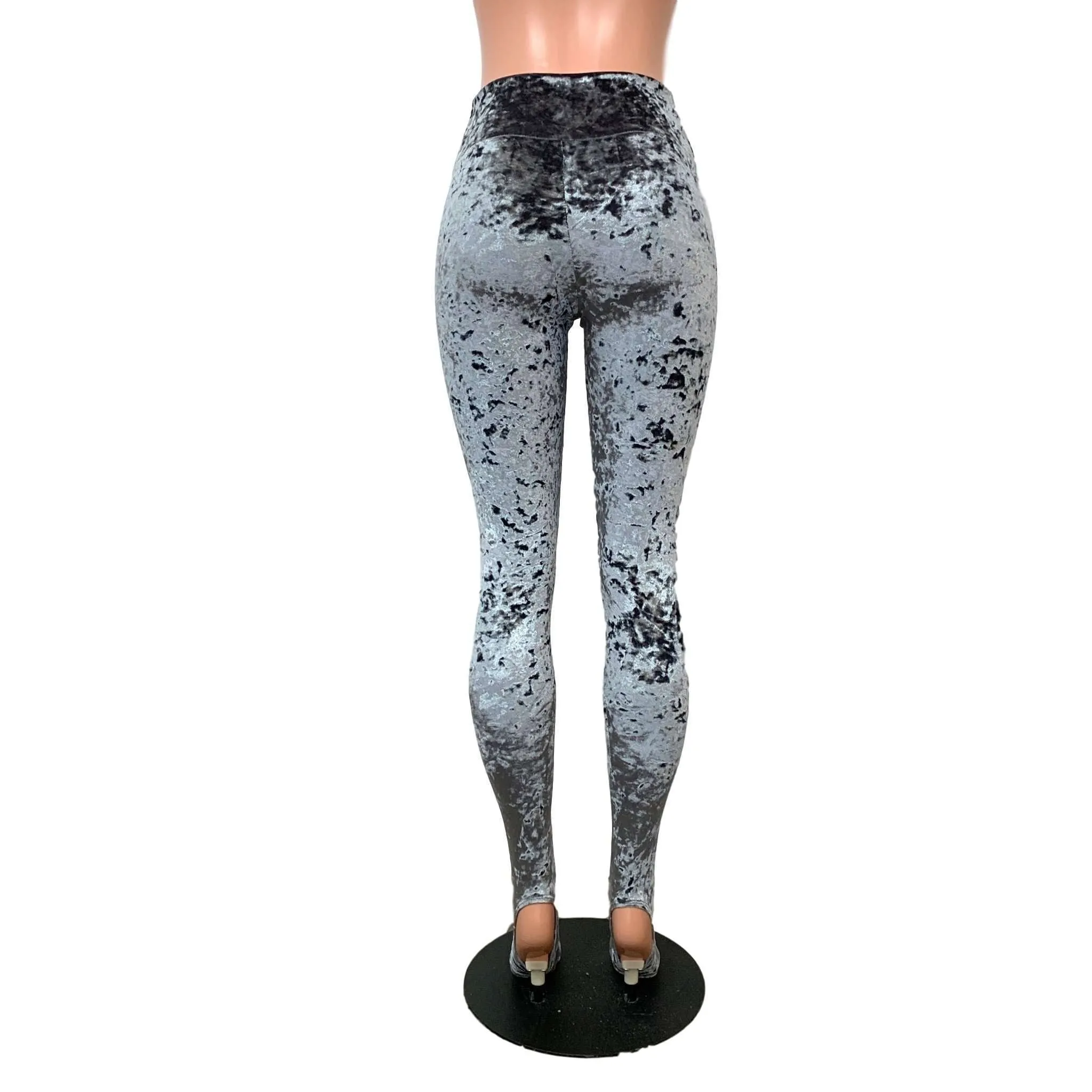 SALE - SMALL - Gray Crushed Velvet Stirrup Leggings