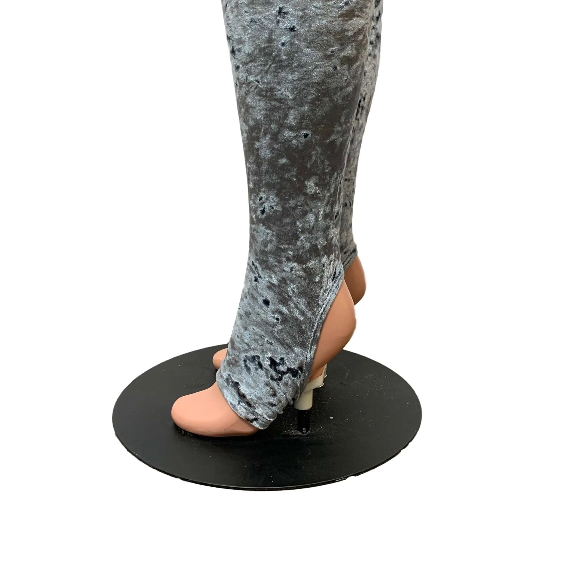 SALE - SMALL - Gray Crushed Velvet Stirrup Leggings