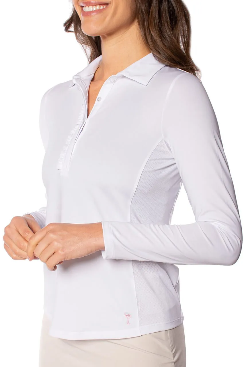 White Long Sleeve Ruffle Polo