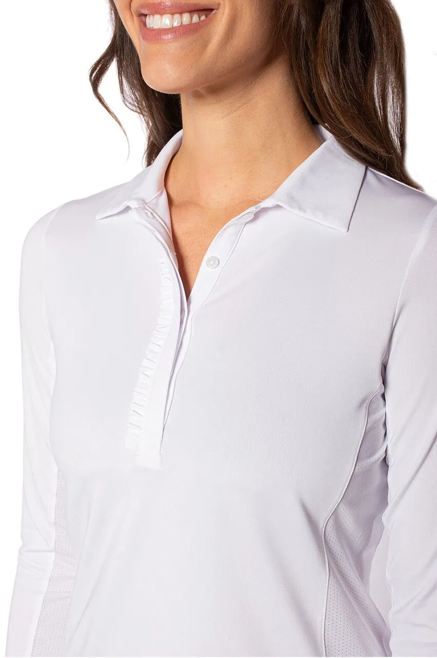 White Long Sleeve Ruffle Polo