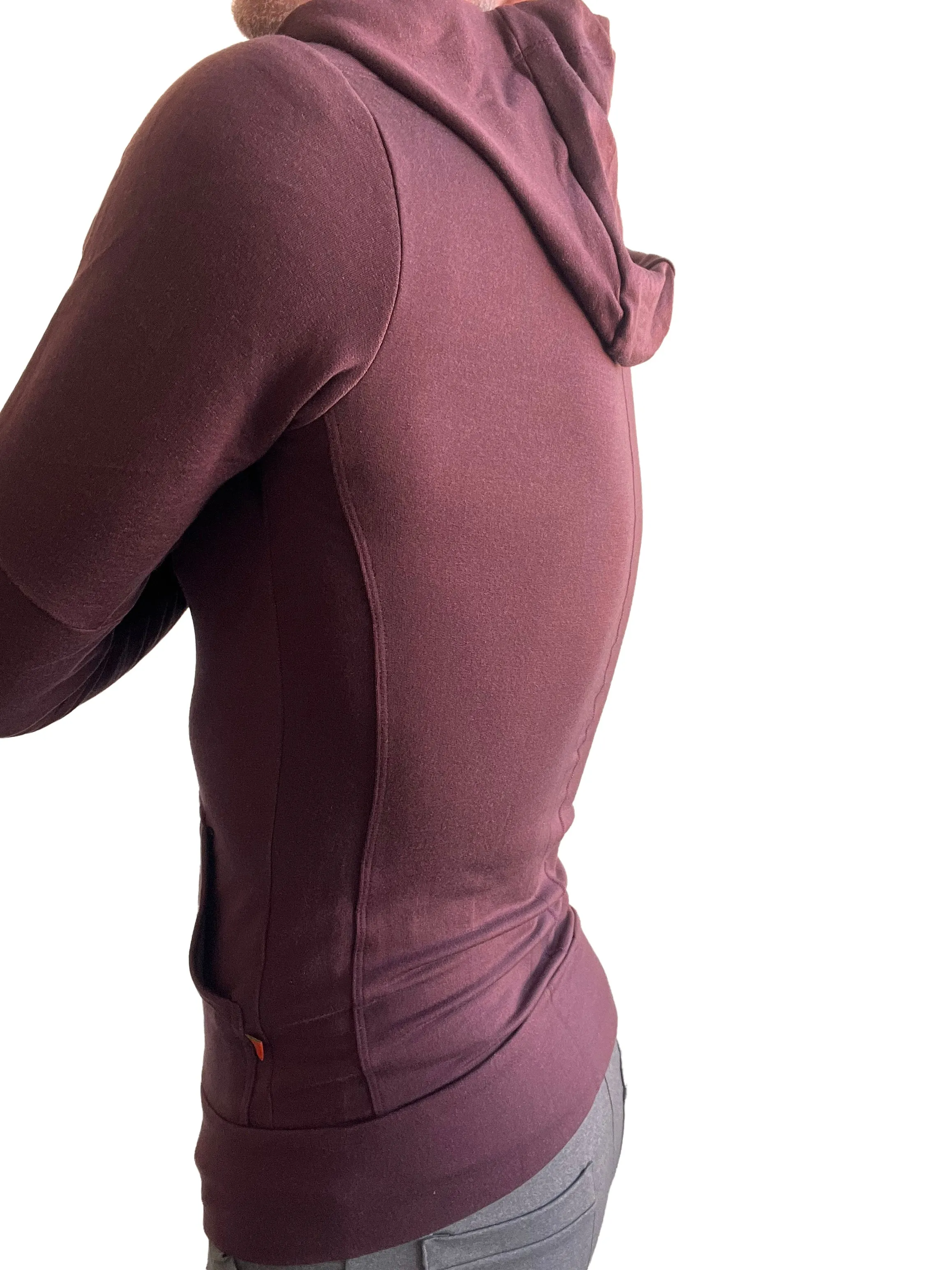 **Winter Collection** Mid-Weight LUXURY-Fleece Form-fit Crossover Yoga Track Performance Hoodie (Burgundy)