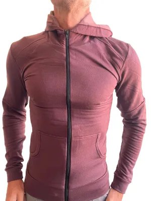 **Winter Collection** Mid-Weight LUXURY-Fleece Form-fit Crossover Yoga Track Performance Hoodie (Burgundy)