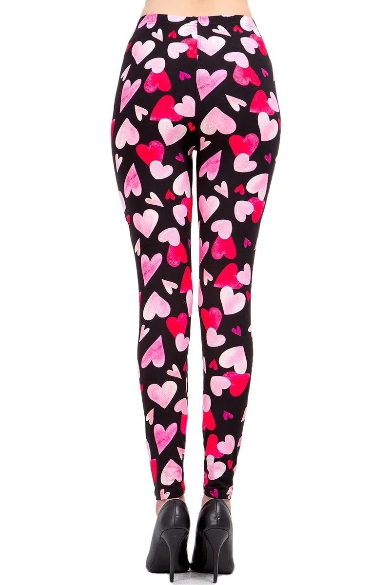 Women's 3X 5X Valentine Big Red Heart Pattern Printed Leggings