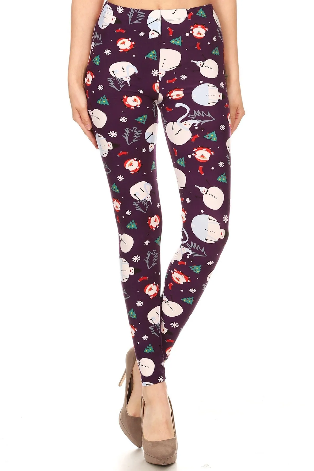 Women's Plus Santa Claus Snowman Pattern Printed Leggings