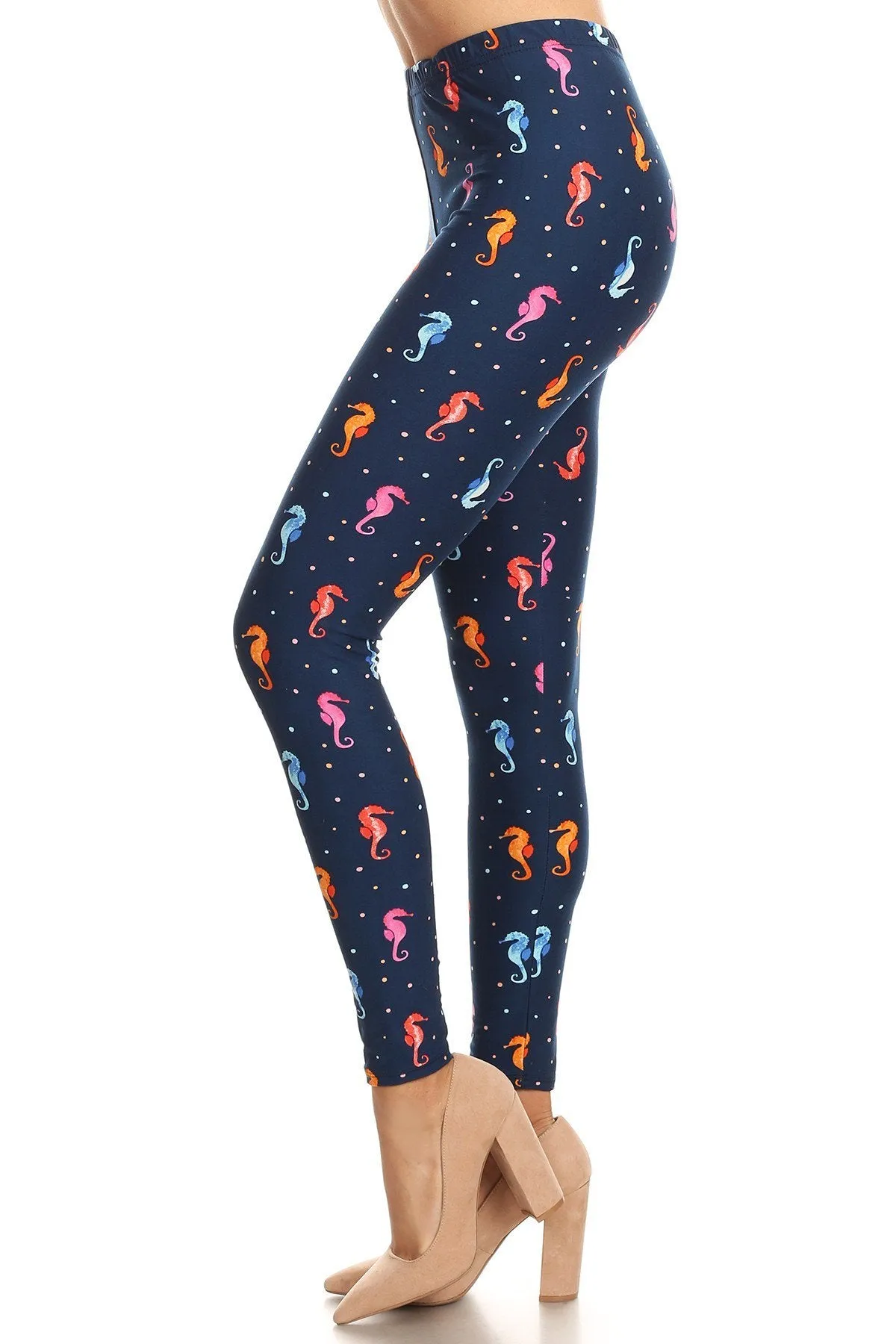 Women's Plus Sea Horses Bubbles Undersea Pattern Printed Leggings