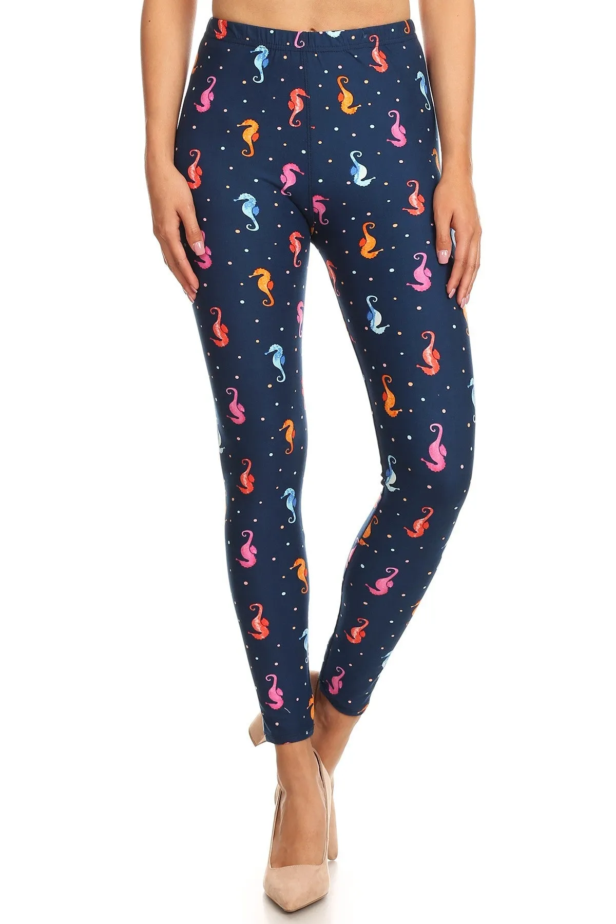 Women's Plus Sea Horses Bubbles Undersea Pattern Printed Leggings