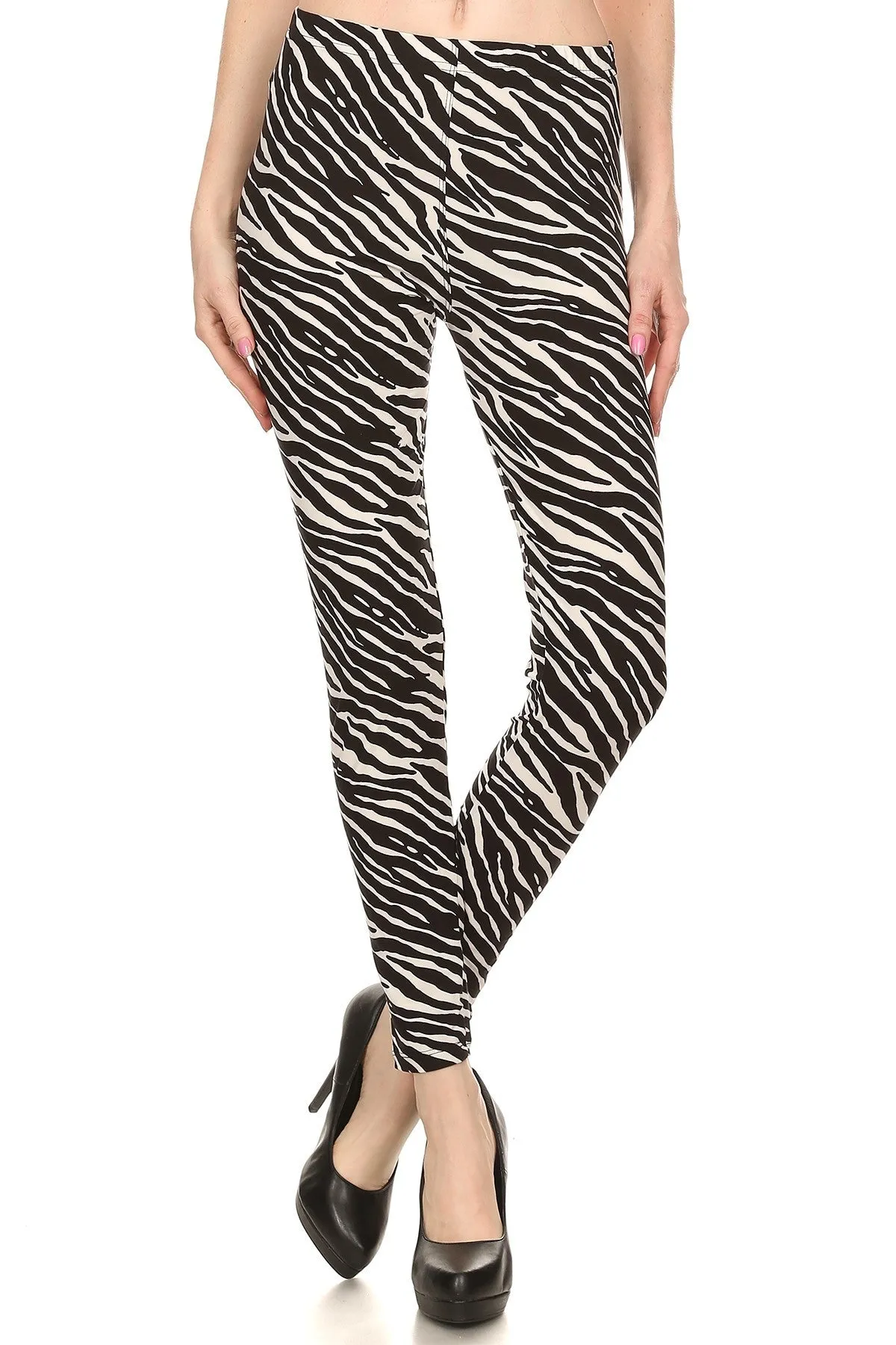 Women's Plus Zebra Animal Skin Full Length Pattern Printed Leggings