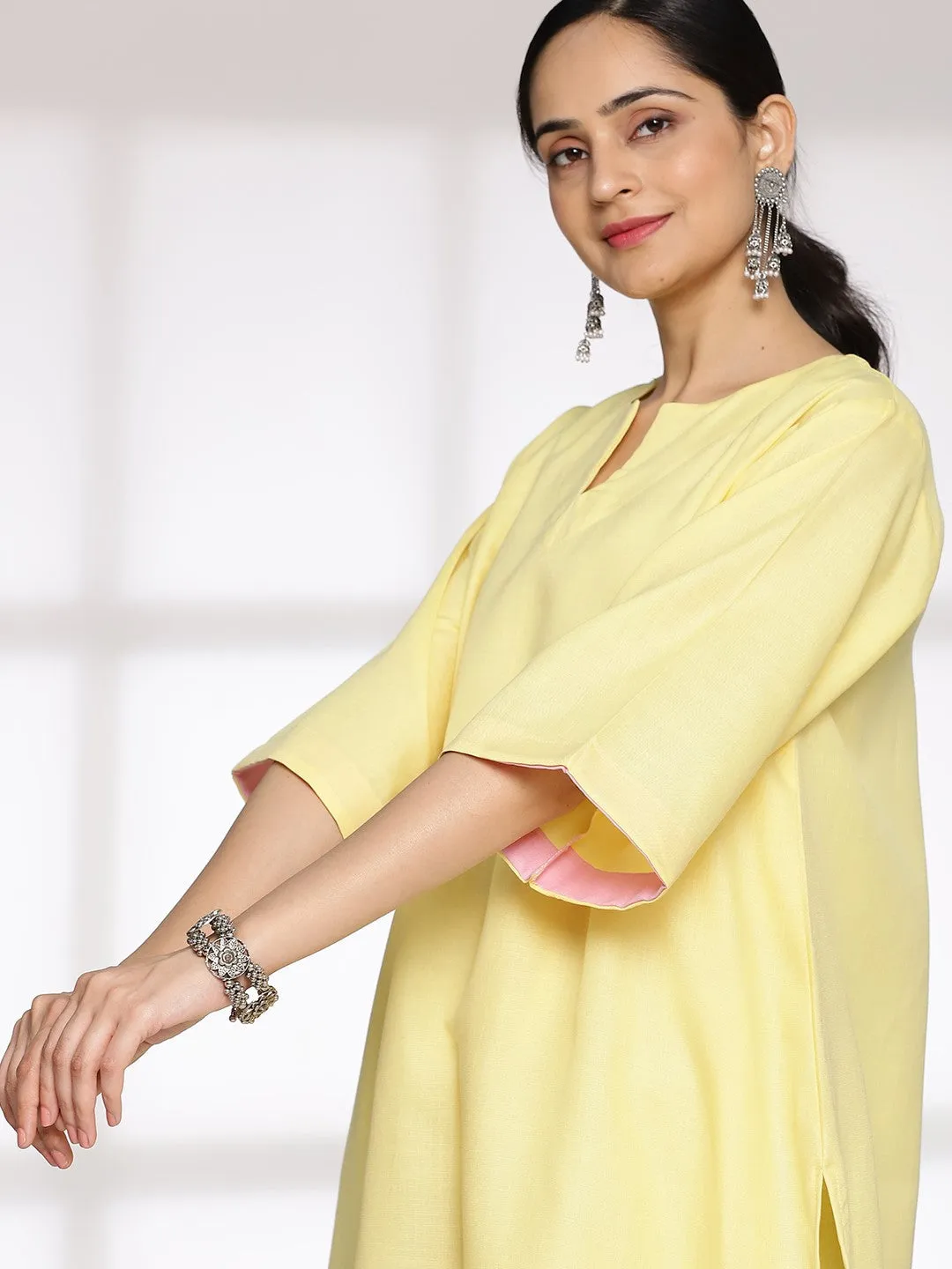 Yellow CottonSlub LongKurta & AfghaniSalwar